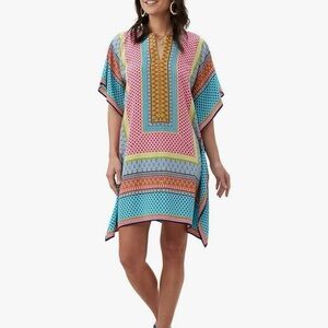 Trina Turk Theodora Silk Ocotillo Geometric Print Kaftan Tunic Dress Resortwear